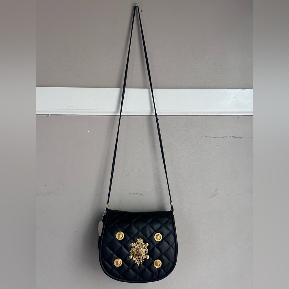 Chic Black Quilted Crossbody Bag with Gold Accents